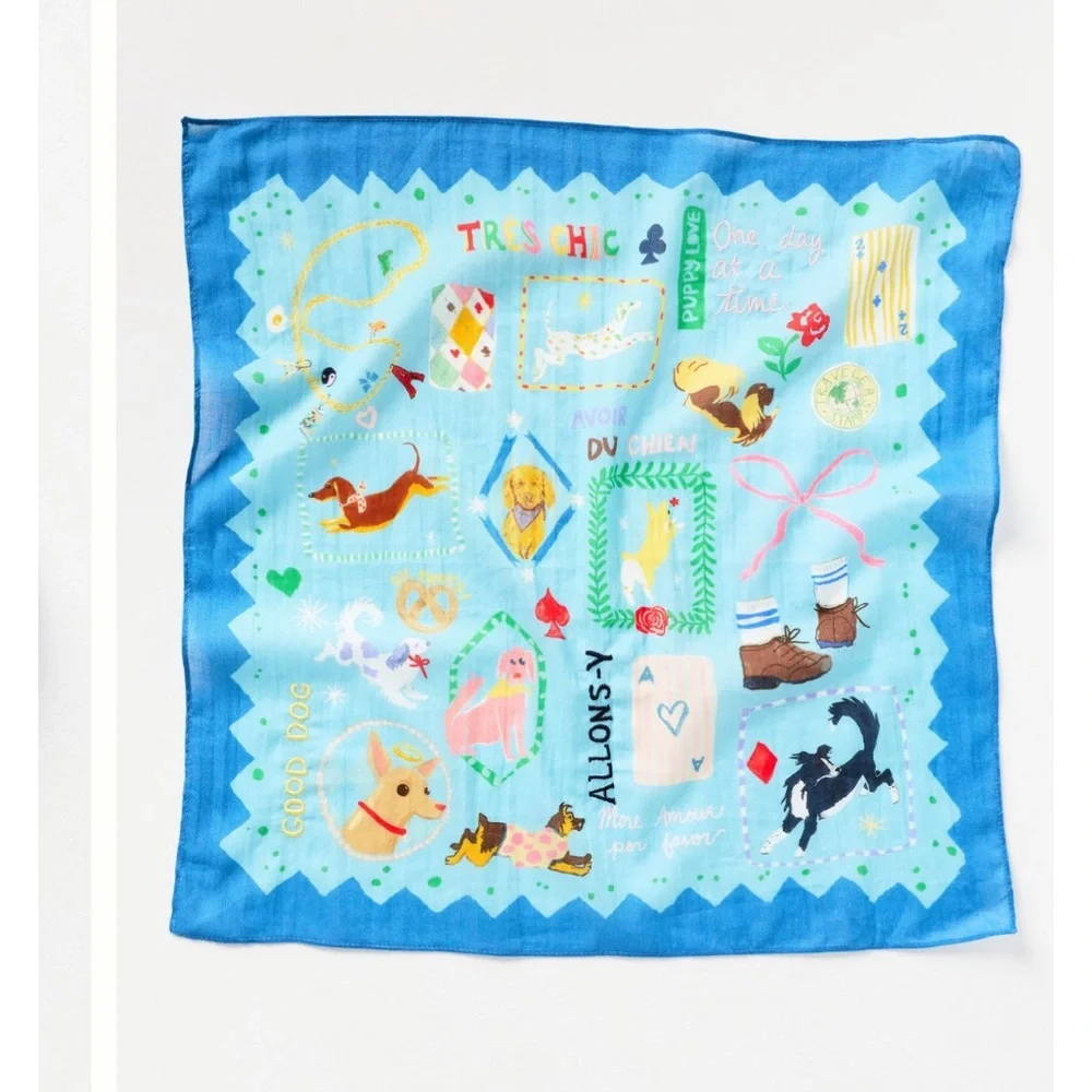 Anthropologie Maeve Printed Bandana "Blue Dog" Scarf NWT - Picture 2 of 5